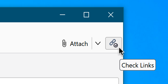 Screen shot of the Check Links toolbar button in the Thunderbird compose window.