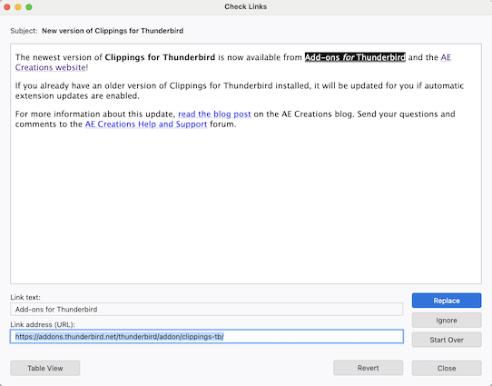 Review the links one by one in Message View.