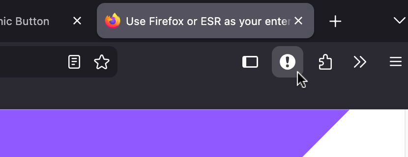 Screen shot of Panic Button toolbar button in Dark Mode