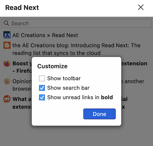 Customize the appearance of the reading list sidebar.