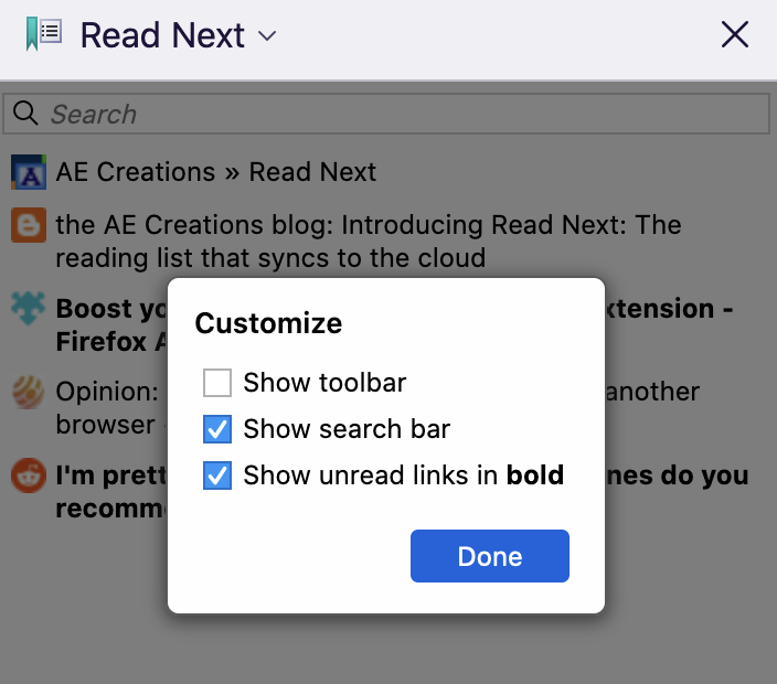 Customize the appearance of the reading list sidebar.