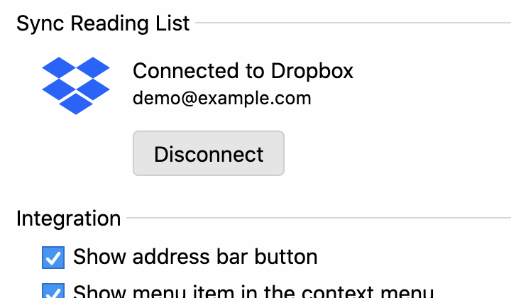 Sync your reading list to the cloud using Dropbox.
